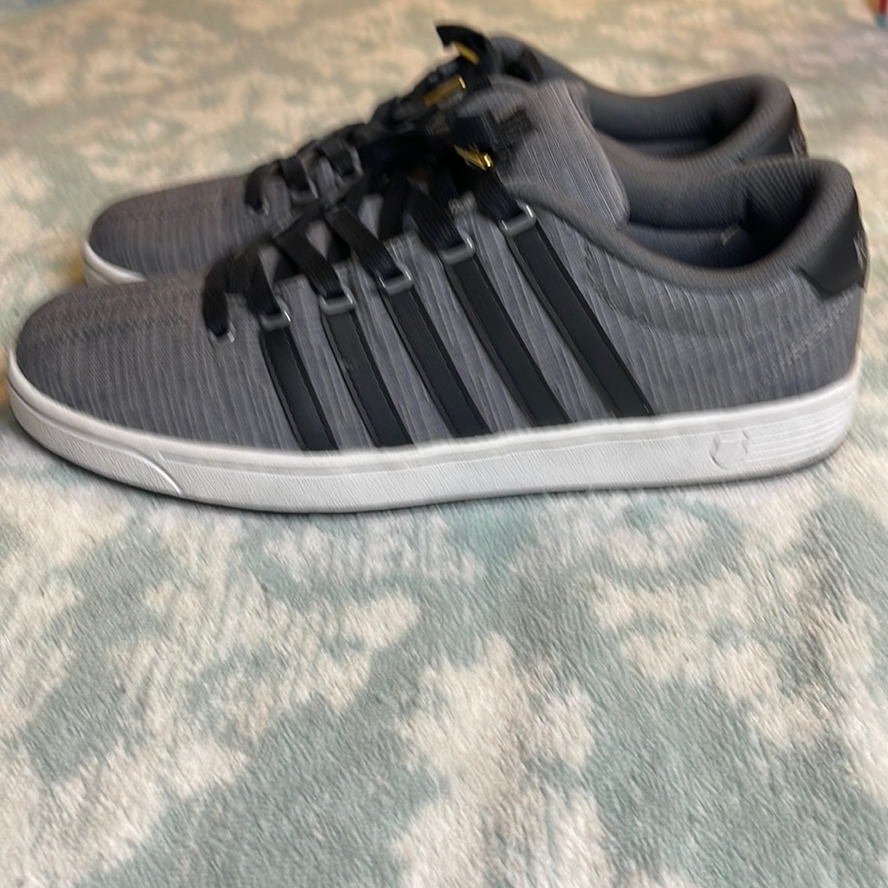 K-Swiss Court Pro 2. Lightly used, but well maintained. With a shoelace upgrade.